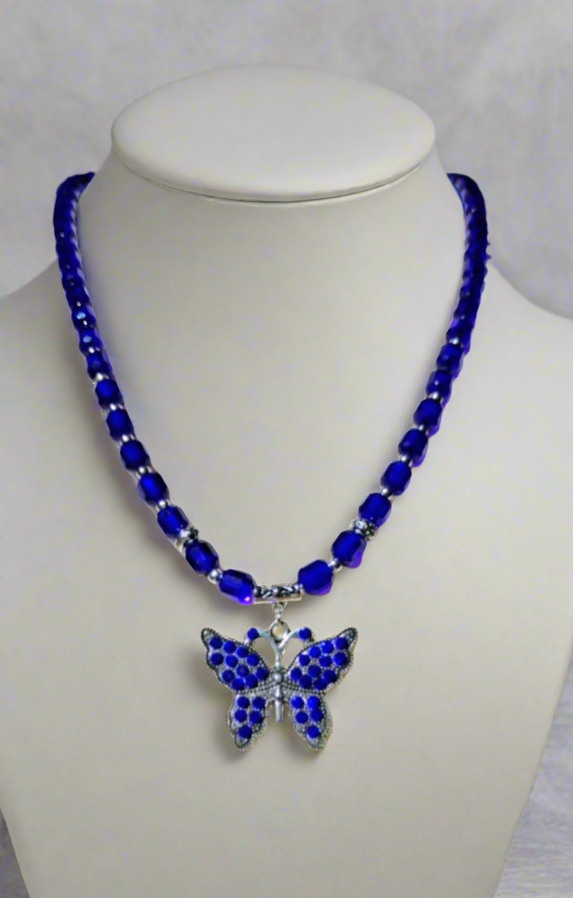 Royal blue butterfly necklace