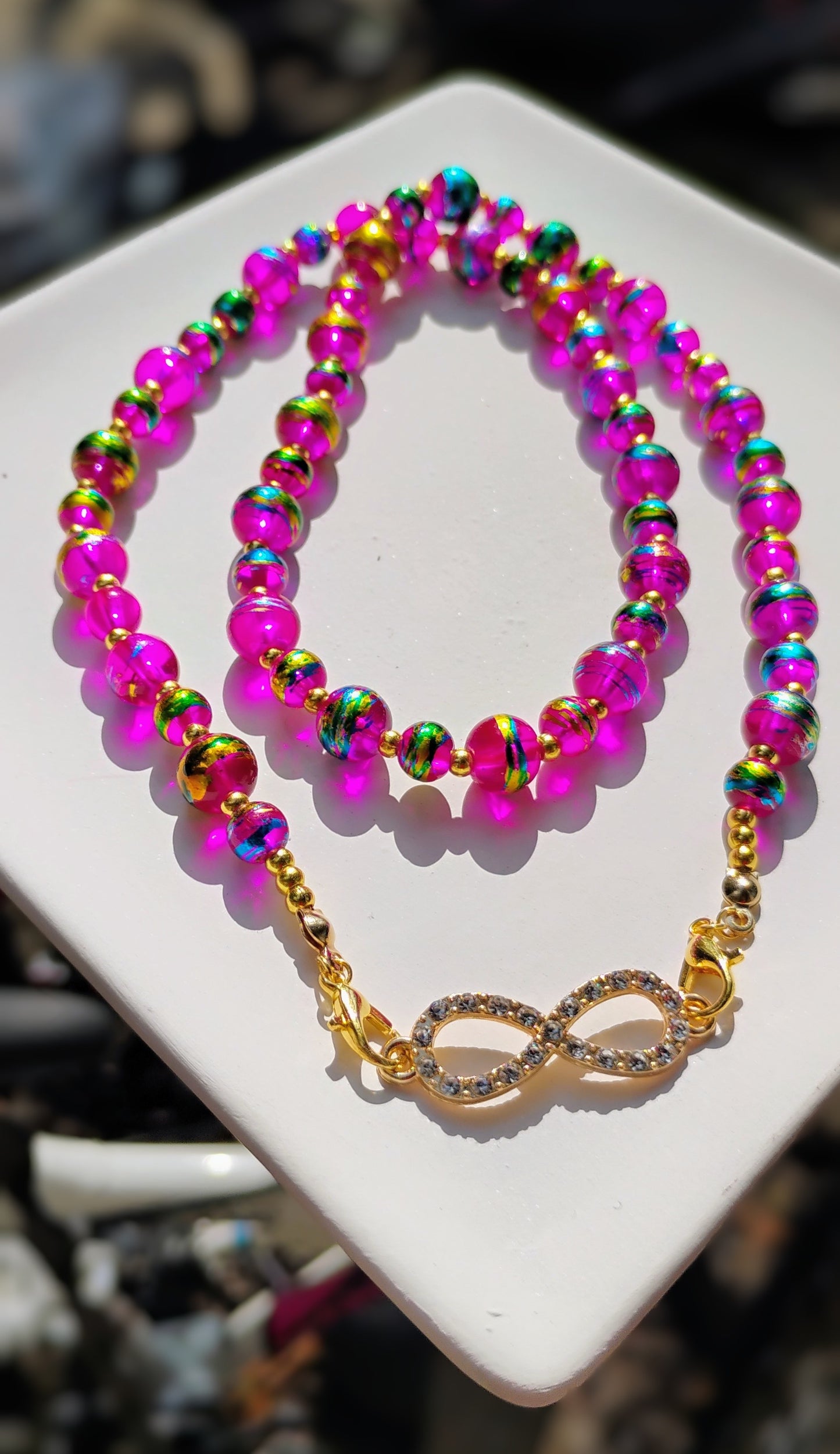 Pink beaded multi color necklace