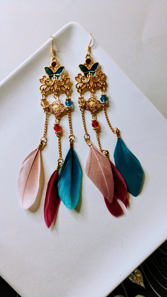 Beautiful feather earrings for pierced ears