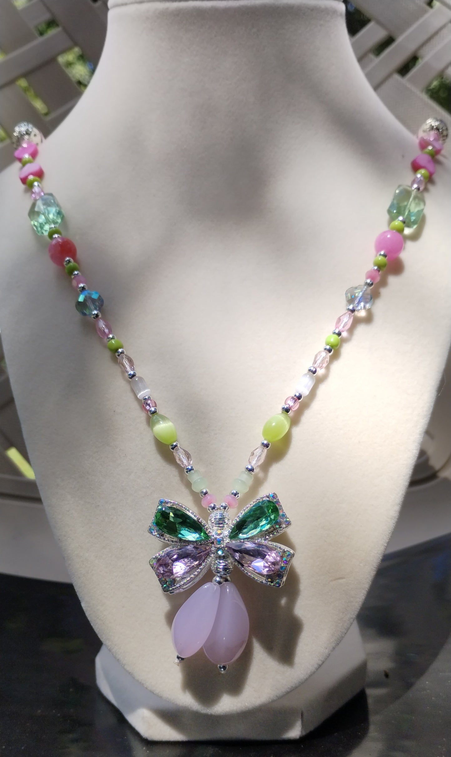 Beautiful long green and beaded necklace