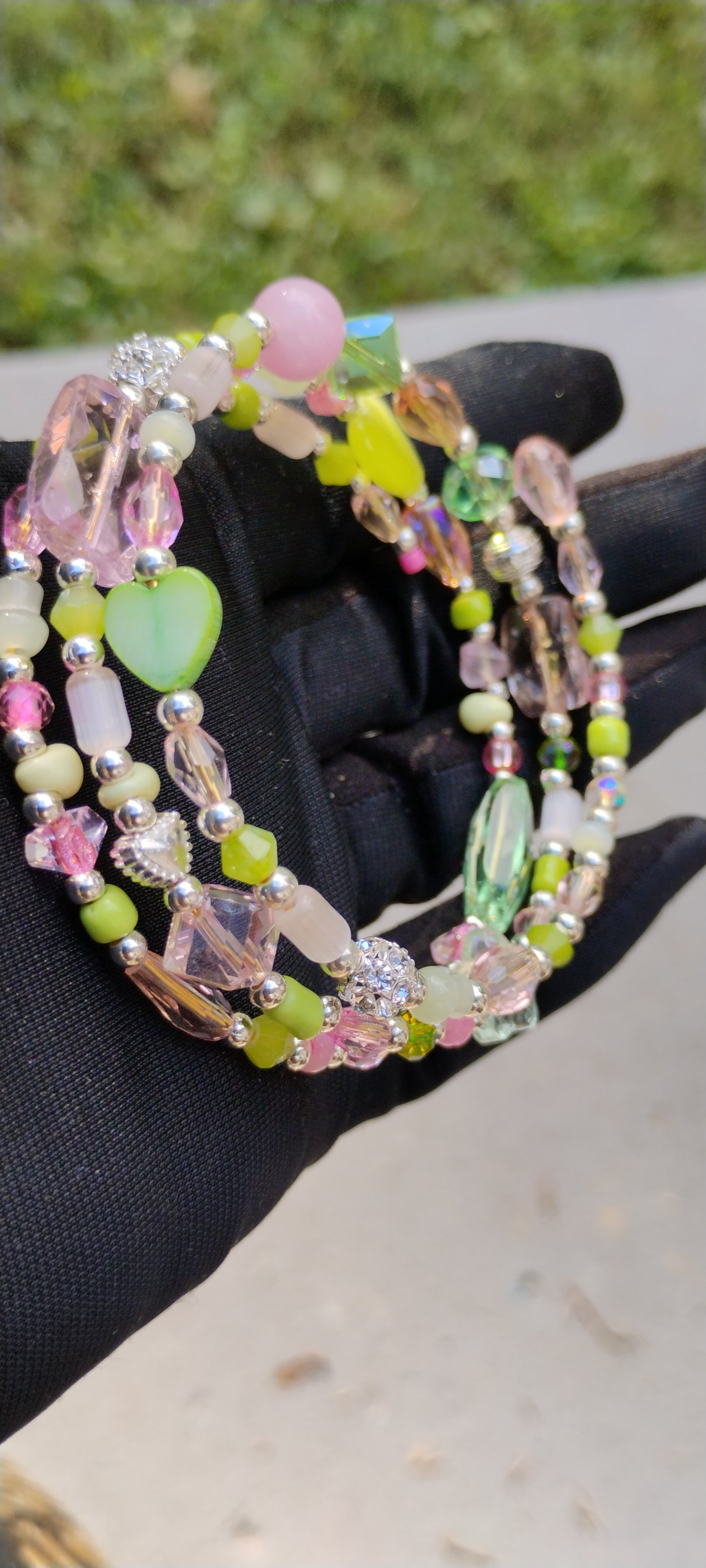 Pretty pink and green wrap around ankle bracelet