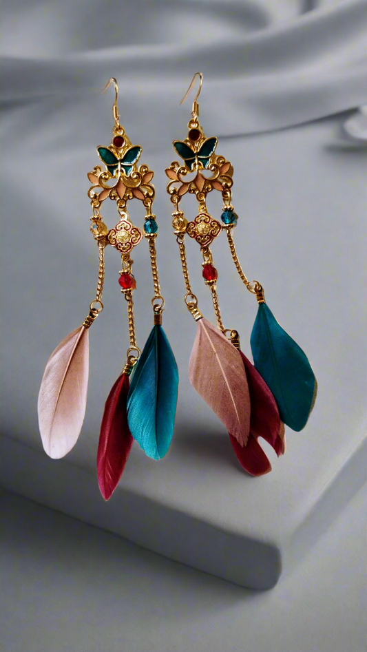 Beautiful feather earrings for pierced ears