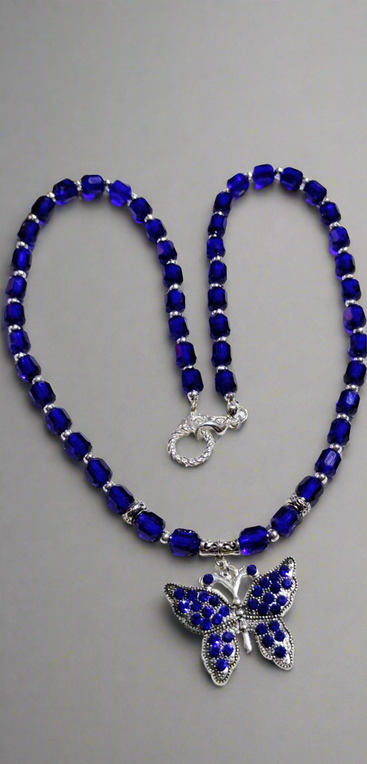 Royal blue butterfly necklace