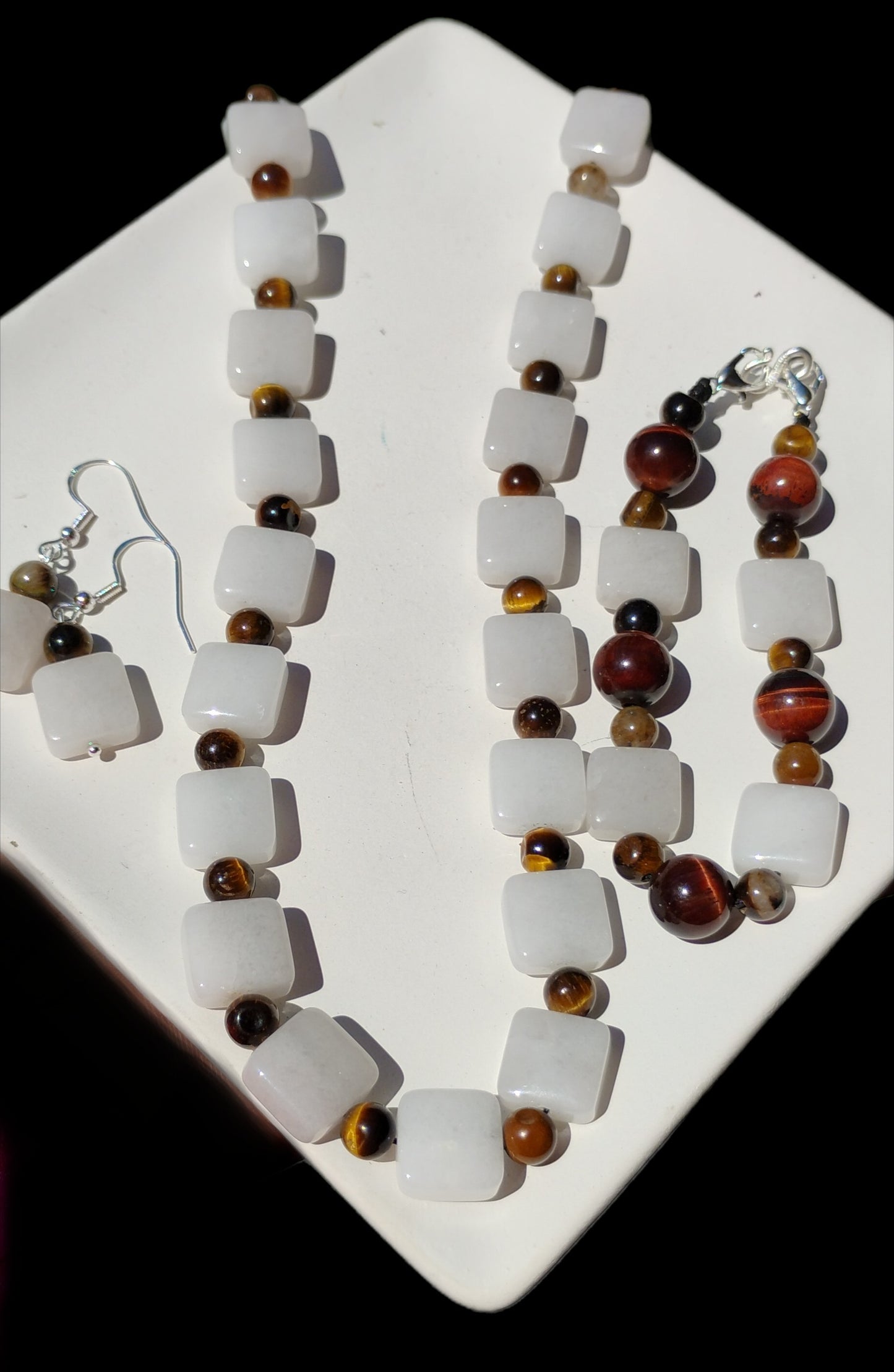 Beautiful natural stone necklace bracelet earring set