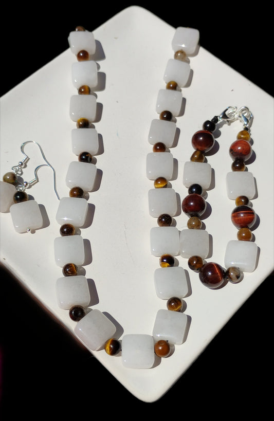 Beautiful natural stone necklace bracelet earring set