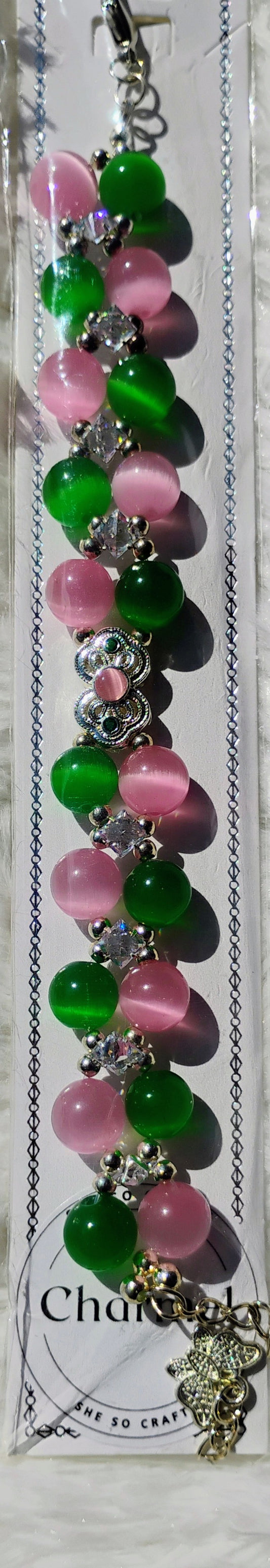 Pretty pink and green cat eye bracelet