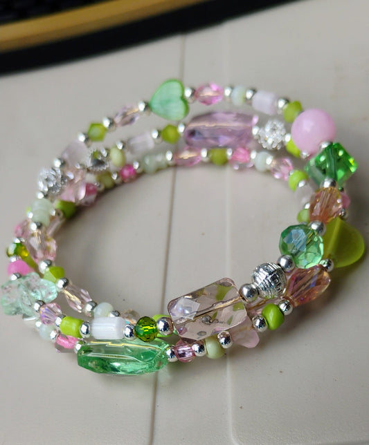 Pretty pink and green wrap around ankle bracelet