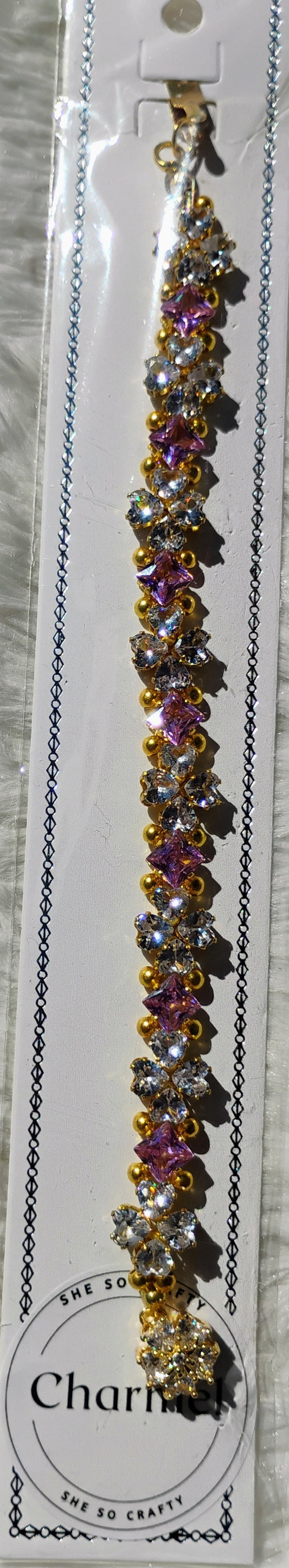 Beautiful pink rhinestone bracelet with rhinestone closure