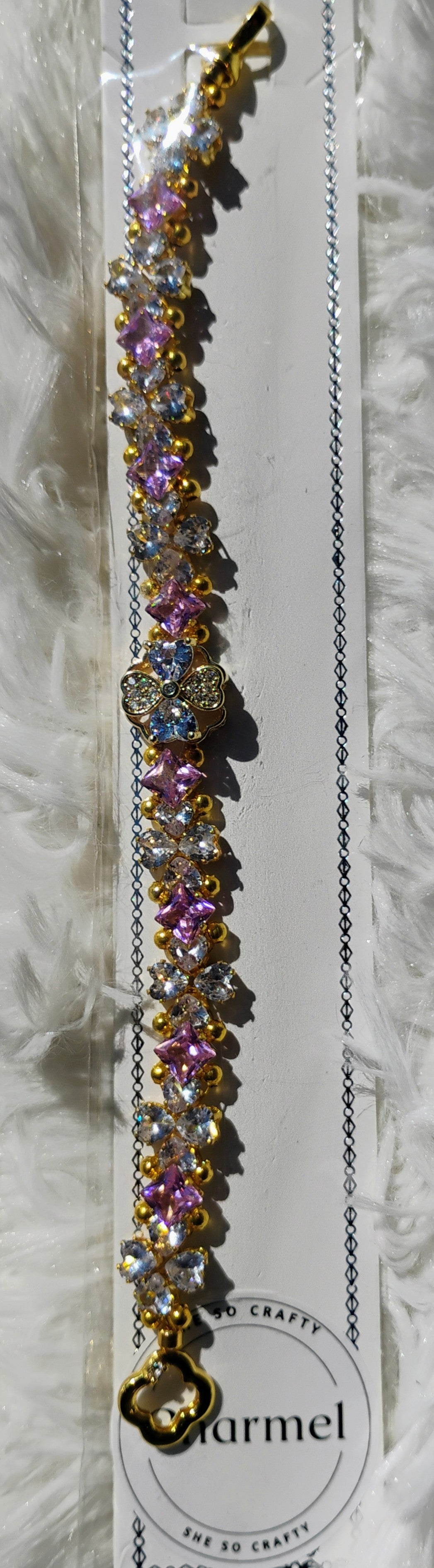 Beautiful pink rhinestone bracelet with spinning rhinestone focal