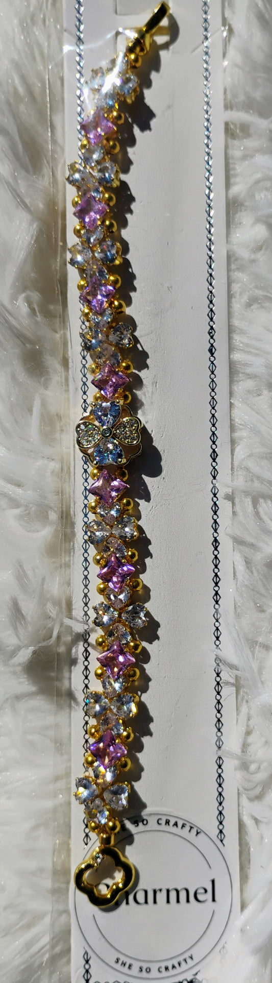 Beautiful pink rhinestone bracelet with spinning rhinestone focal