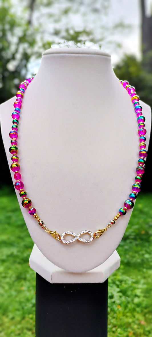Pink beaded multi color necklace